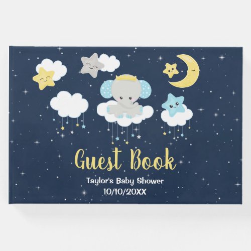 Elephant Yellow and Navy Baby Shower Guest Book