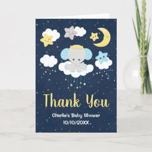 Elephant Yellow and Navy Baby Shower Letterpress Thank You Card