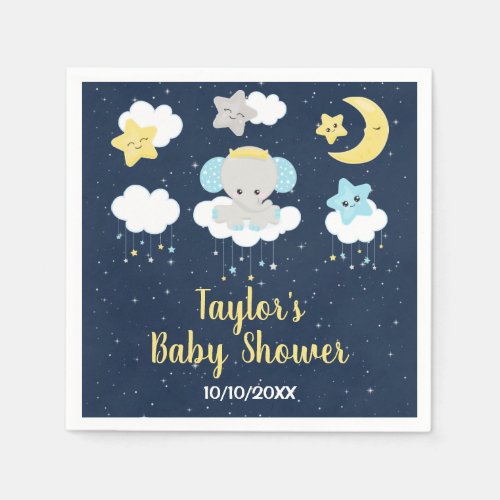 Elephant Yellow and Navy Baby Shower Napkins