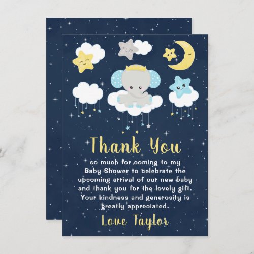 Elephant Yellow and Navy Baby Shower Thank You Card