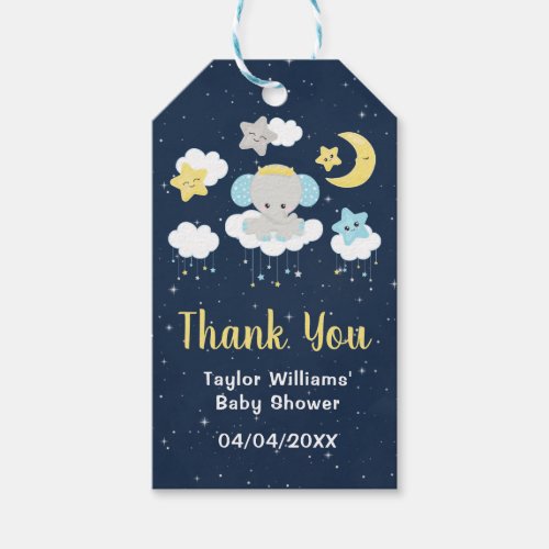 Elephant Yellow and Navy Baby Shower Thank You Gift Tags