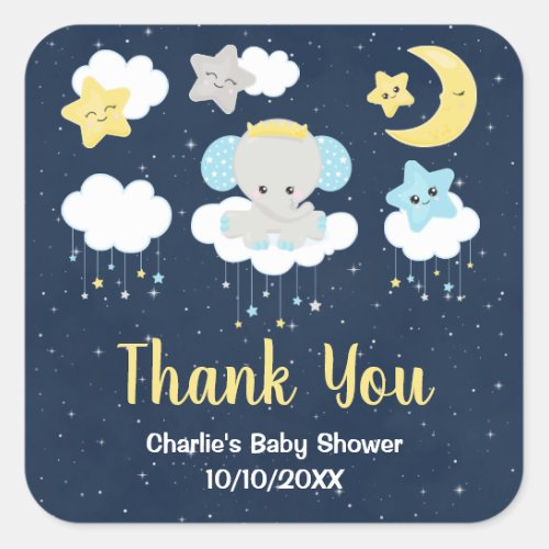 Elephant Yellow and Navy Baby Shower Thank You Square Sticker