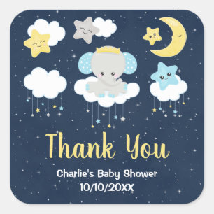Elephant Yellow and Navy Baby Shower Thank You Square Sticker