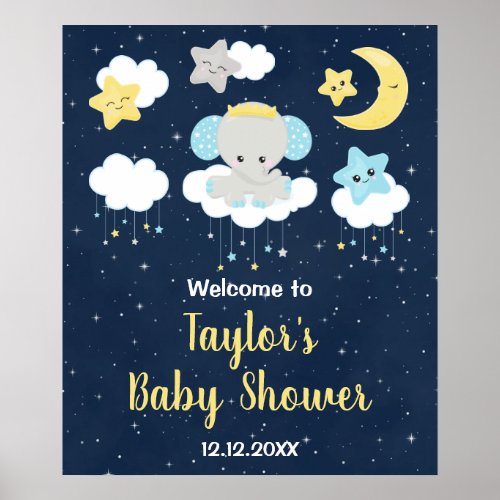 Elephant Yellow and Navy Baby Shower Welcome Sign