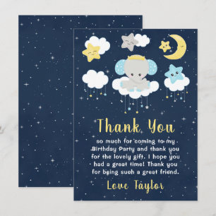 Elephant Yellow and Navy Birthday Party Thank You Card