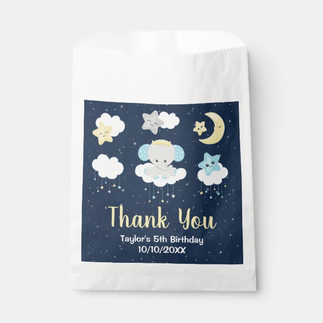 Elephant Yellow and Navy Birthday Party Thank You Favor Bag (Front)