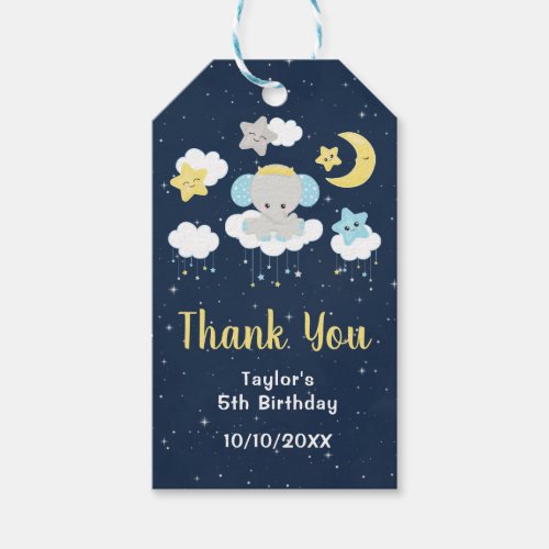 Elephant Yellow and Navy Birthday Party Thank You Gift Tags