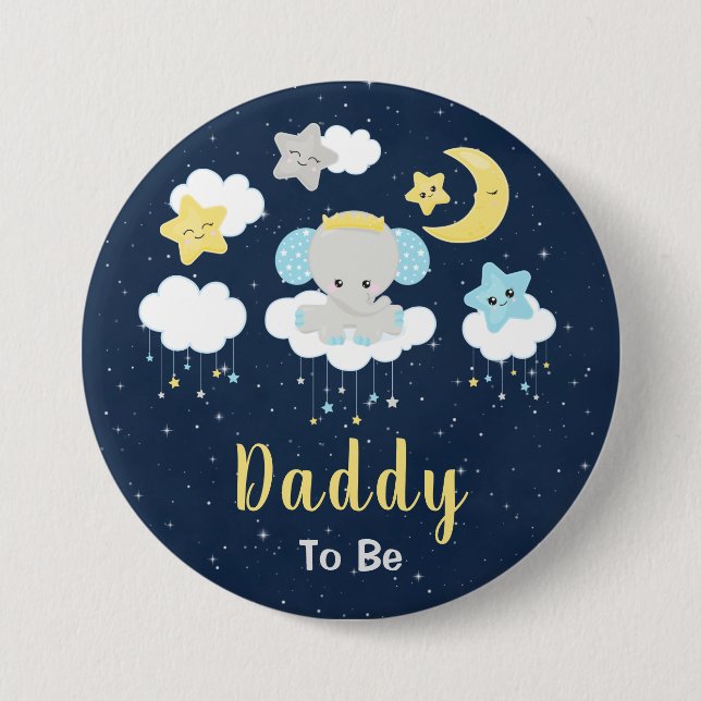 Elephant Yellow and Navy Daddy To Be Button (Front)