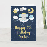 Elephant Yellow and Navy Happy Birthday Card<br><div class="desc">This cute and whimsical birthday card can be personalized with a name or title, such as daughter, granddaughter, niece, friend etc. It features an adorable baby elephant in a gold crown sitting on a cloud with falling stars. In the background is a starry night sky and crescent moon. The text...</div>