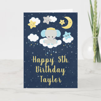 Elephant Yellow and Navy Happy Birthday Card