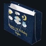 Elephant Yellow and Navy Happy Birthday Large Gift Bag<br><div class="desc">This cute and whimsical gift bag can be personalized with a name or title,  such as daughter,  granddaughter,  niece,  friend etc. It features an adorable baby elephant in a gold crown sitting on a cloud with falling stars. In the background is a starry night sky and crescent moon.</div>