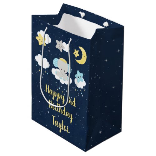 Elephant Yellow and Navy Happy Birthday Medium Gift Bag