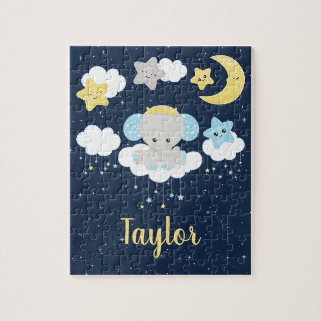 Elephant Yellow and Navy Jigsaw Puzzle (Vertical)