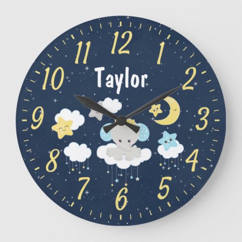 Elephant Yellow and Navy Large Clock