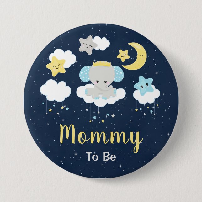 Elephant Yellow and Navy Mommy To Be Button (Front)