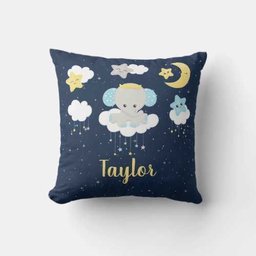 Elephant Yellow and Navy Throw Pillow