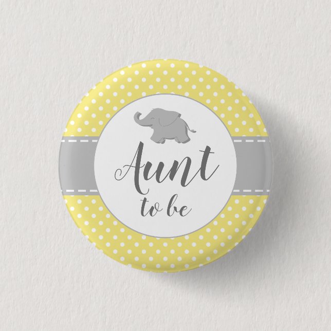 Elephant Yellow Baby Shower Aunt To Be Button (Front)