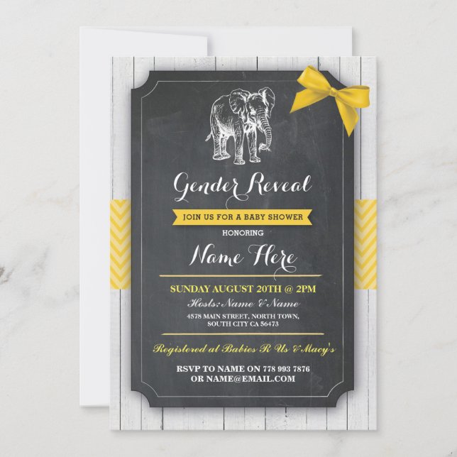 Elephant Yellow Baby Shower Party Lemon Bow Invite (Front)