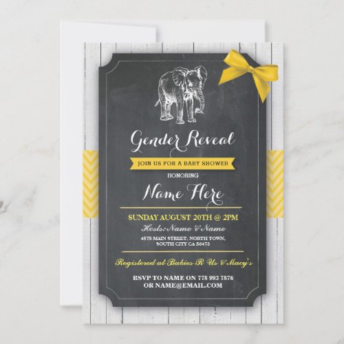 Elephant Yellow Baby Shower Party Lemon Bow Invite