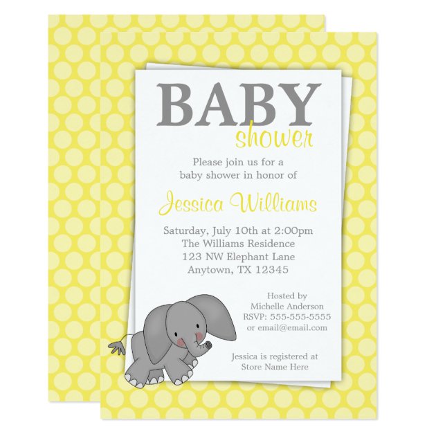 Elephant Yellow Dots Gender Neutral Baby Shower Invitation
