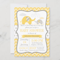 Elephant Yellow Gray Baby Shower Invitation