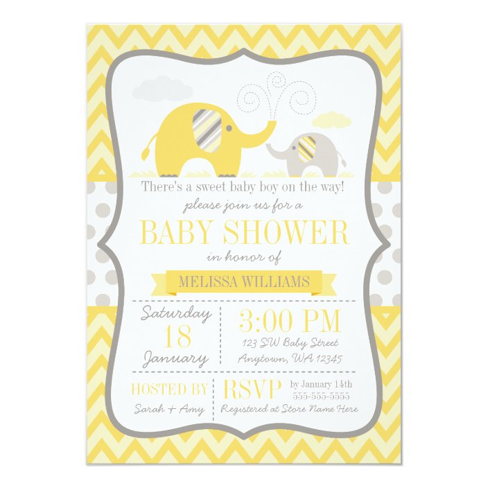 yellow and gray baby shower invitations