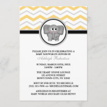 Elephant Yellow Gray Chevron Baby Shower Invitation