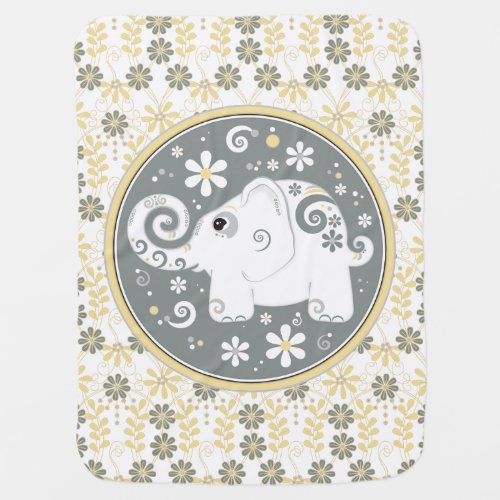 Elephant Yellow Grey White Daisy Floral Swaddle Blanket
