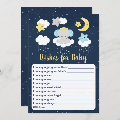 Elephant Yellow Navy Baby Shower Wishes For Baby Invitation
