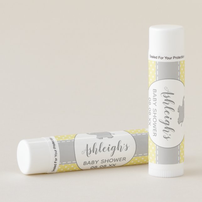Elephant Yellow Polka Dot Baby Shower Favor Lip Balm (Front)