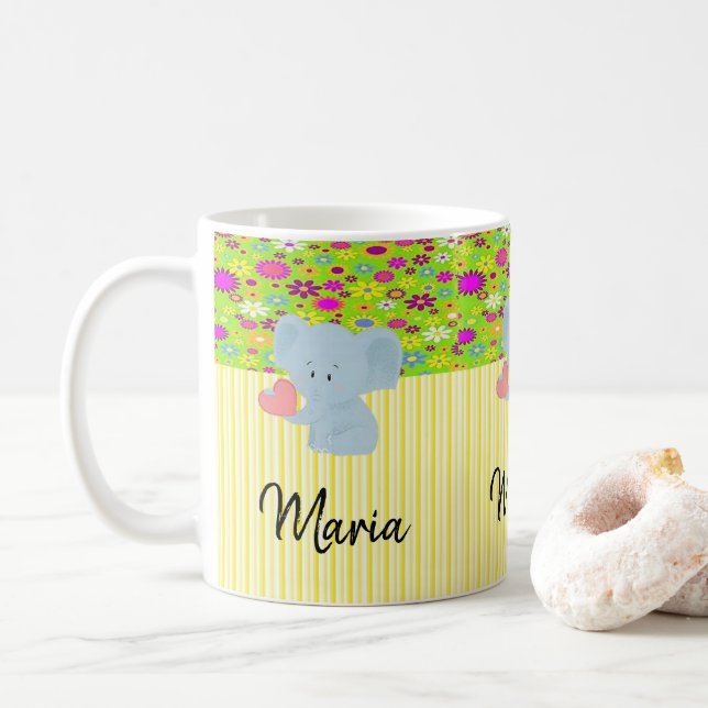 Elephant Yellow White Stripe Mug (With Donut)