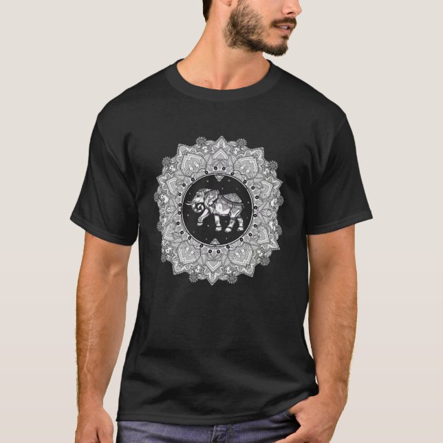 Elephant Yoga Elephant Mandala Ganesha Chakra Trib T-Shirt (Front)