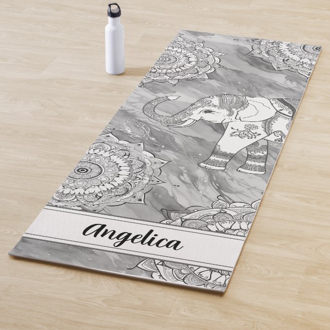 Elephant Yoga Mat with Indian Mandala Art (In Situ)