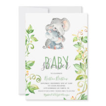 Elephant Zoo Animal Unisex Baby Shower Invitation