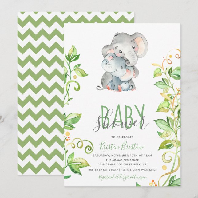 Elephant Zoo Animal Unisex Baby Shower Invitation (Front/Back)