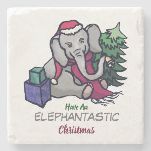 Elephantastic Christmas Cute Santa Elephant Stone Coaster
