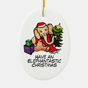 Elephantastic Cute Santa Elephants Christmas Ceramic Ornament