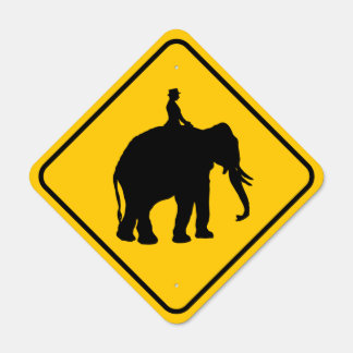 Elephantback Rider Crossing Metal Sign