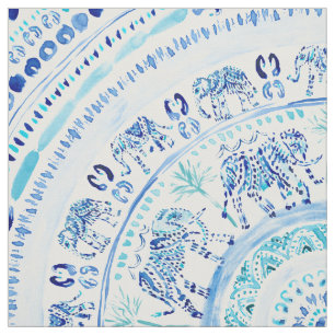 ELEPHANTING Blue Elephant Boho Mandala Fabric