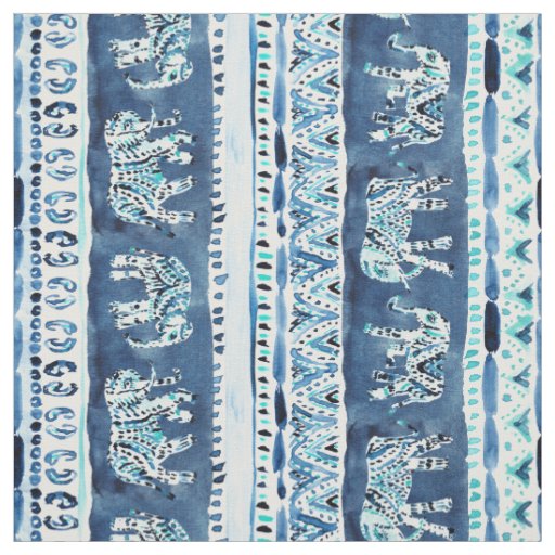 ELEPHANTING Indigo Elephant Tribal Fabric | Zazzle