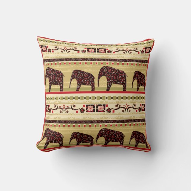 Elephants, African pattern Throw Pillow (Front)