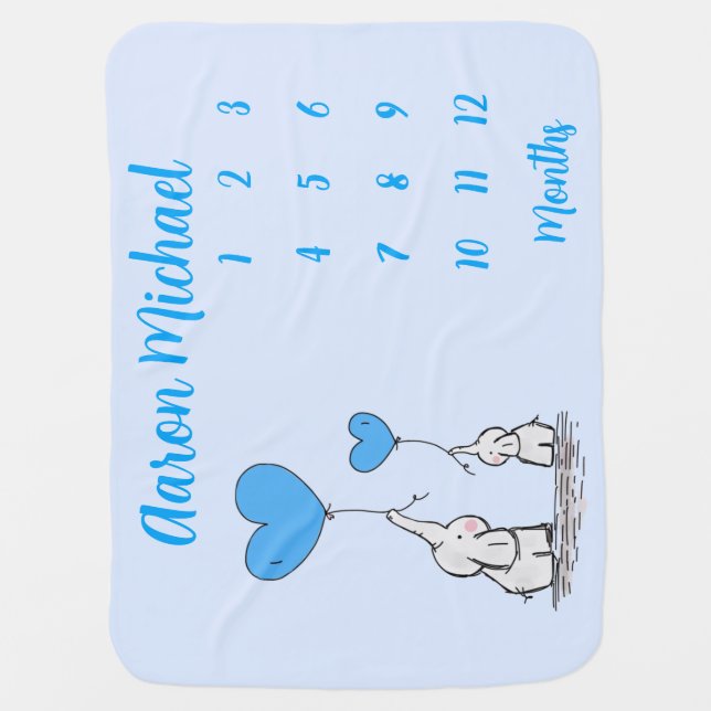 Elephants and Balloons Monthly Milestone Blanket (Front)
