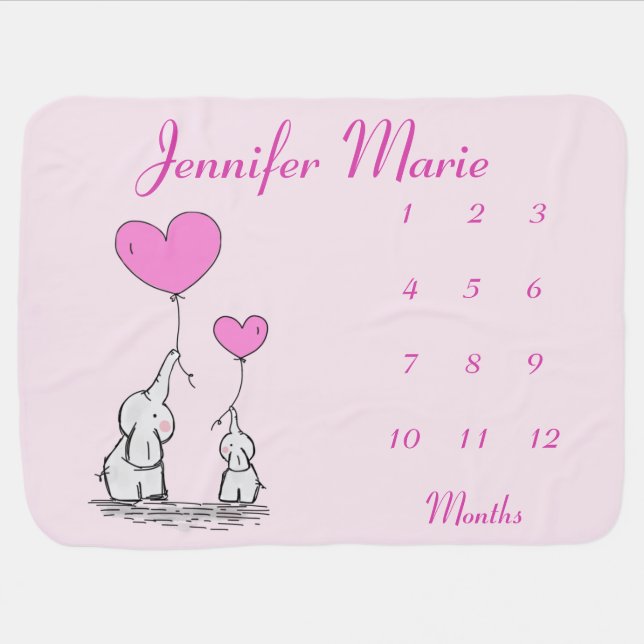 Elephants and Balloons Monthly Milestone Blanket (Horizontal)