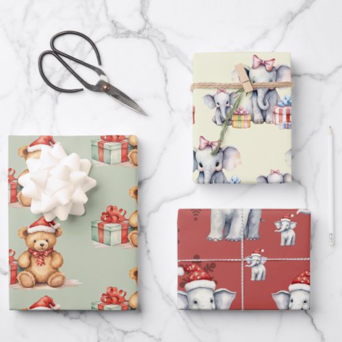 Elephants and Bears for Christmas Wrapping Paper Sheets