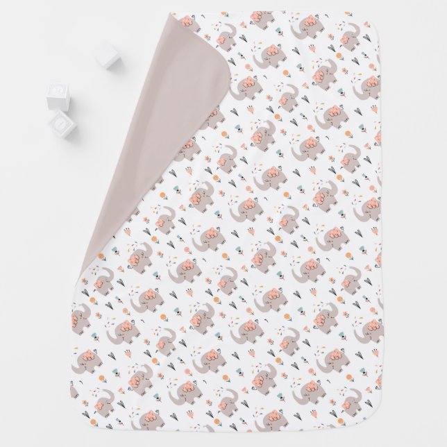 Elephants and Flowers Baby Blanket (In Situ)
