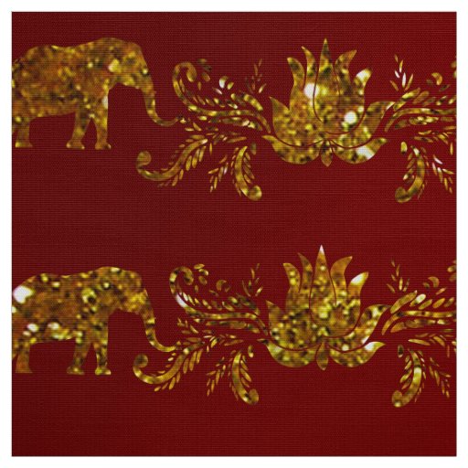 Elephants and Lotus Fabric