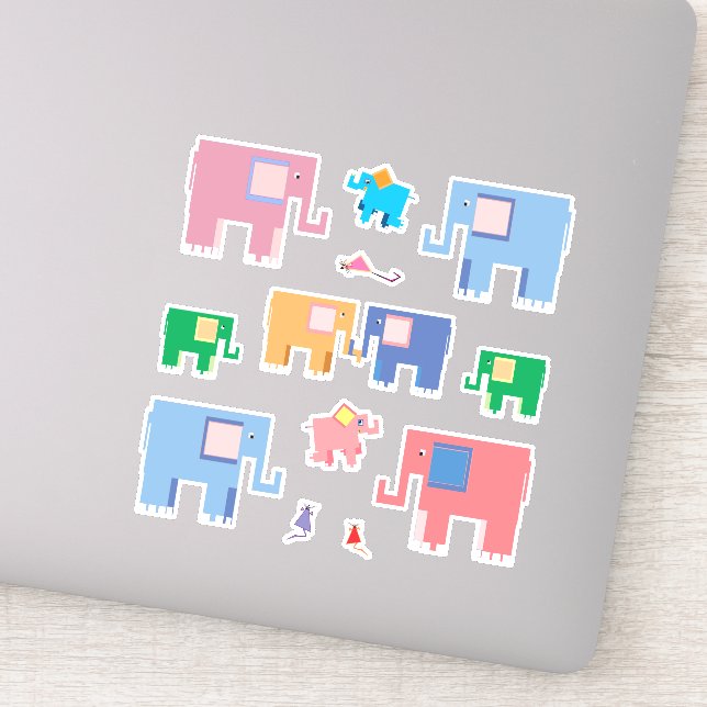 Elephants and mice cute animal art sticker (Detail)