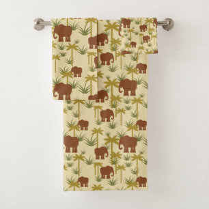 Elephants And Palms In Camouflage Bath Towel Set