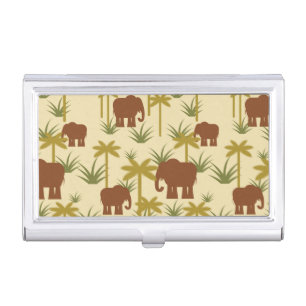 Elephants And Palms In Camouflage Business Card Case