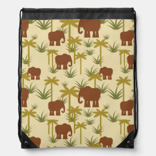 Elephants And Palms In Camouflage Drawstring Bag